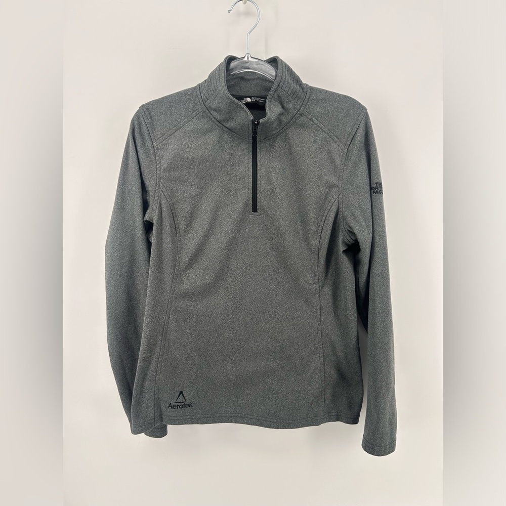 The North Face Tech 1/4 Zip Fleece Womens Small Gray Pullover Sweatshirt *logo*